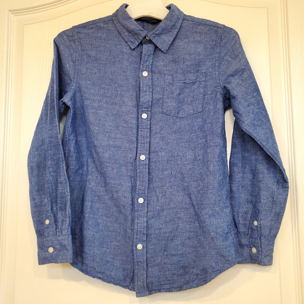 Janie and Jack Blue Cotton-Linen Button-Down Shirt